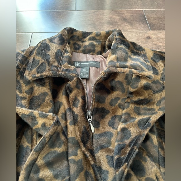 INC International Concepts Ruffle Leopard Print Jacket Zipper Coat - Picture 11 of 13